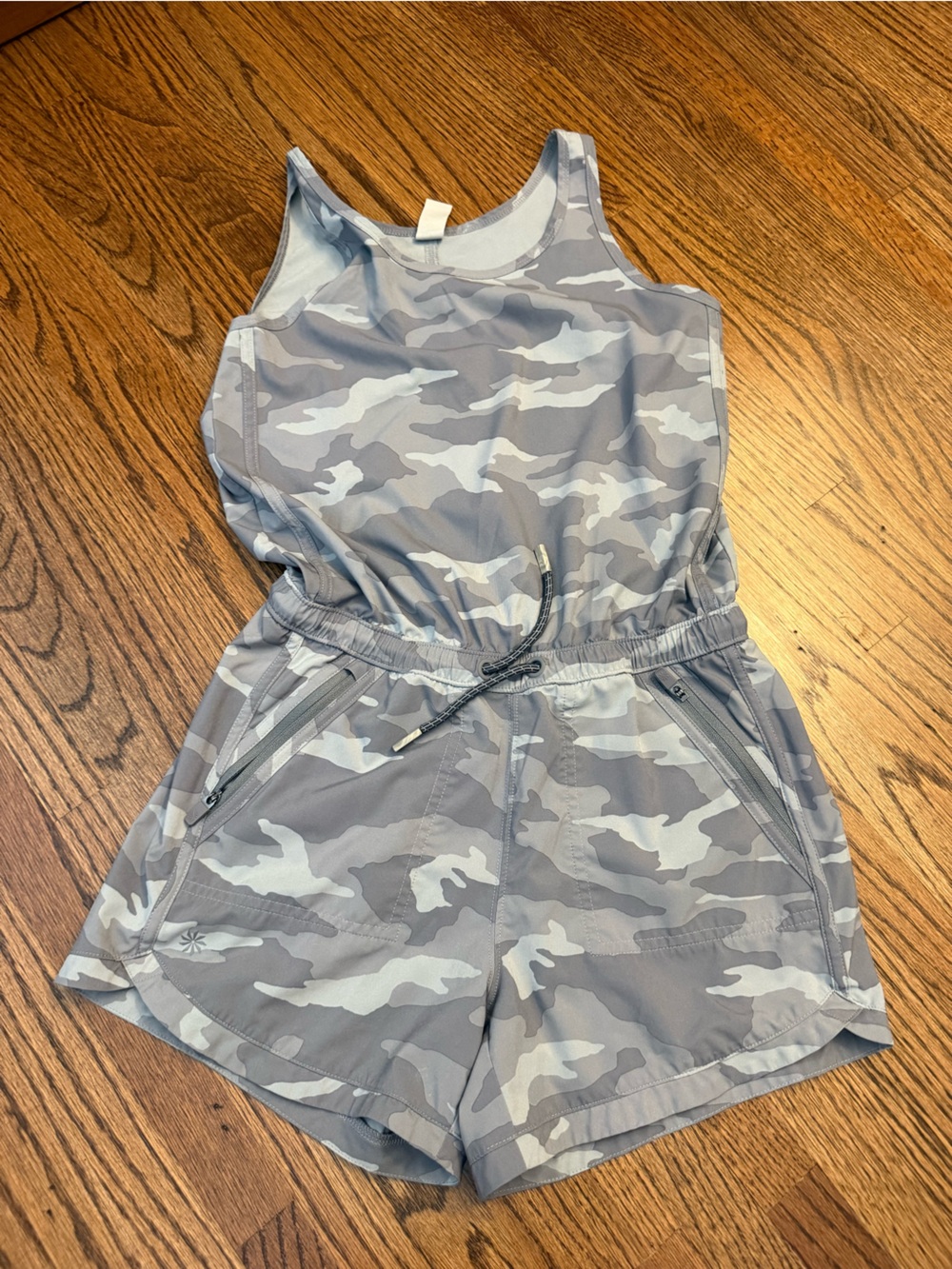 Athleta Girl On The Go Romper Grey Camo Sleeveless Romper Size L/12